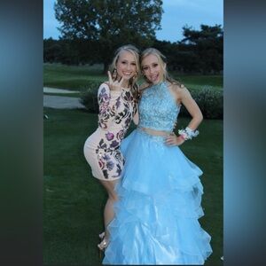 Two piece blue prom dress